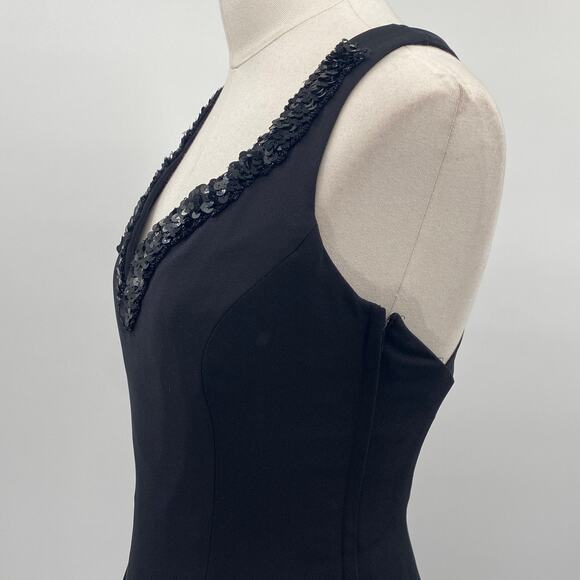 Vintage 90s Fit & Flare Mini Cocktail Dress Sequin Neck Strappy Open Back Black - Picture 5 of 8